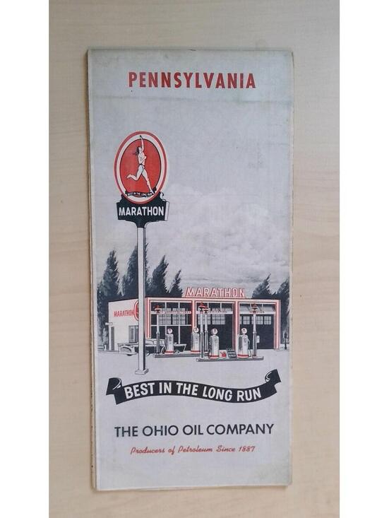 Vintage Marathon Pennsylvania Road Map Ohio Oil Company Gas Station Advertising